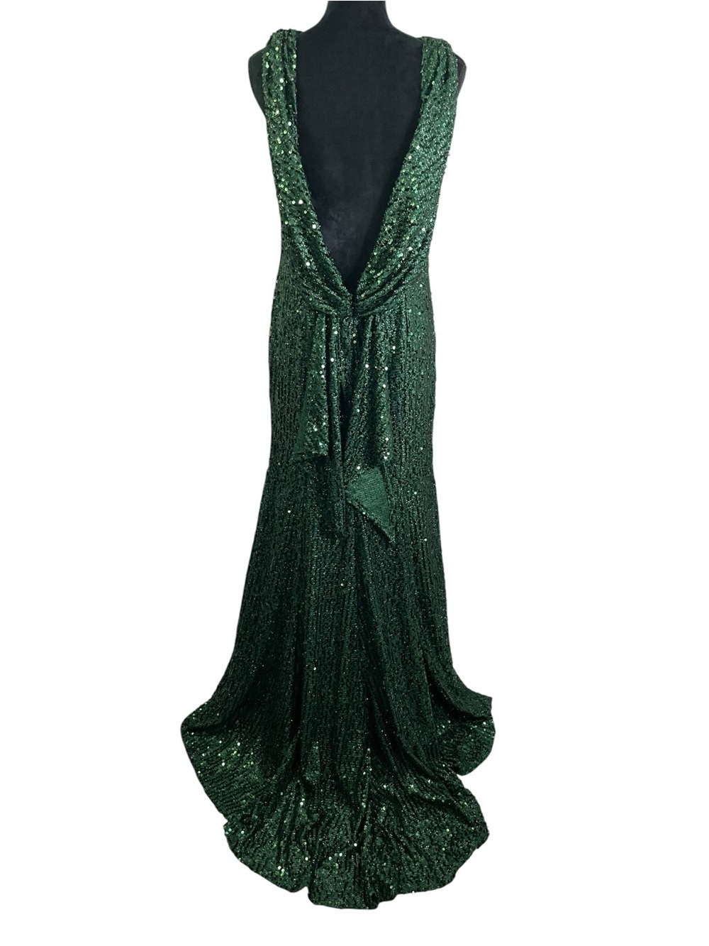 IEENA MacDuggal Green Cowl Back Boat Neck Sequined Evening Gown 12 Emerald Green